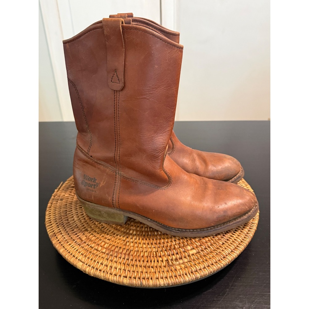 Work n Sport Mens Brown Leather Wellington Pull On Work Boots 9588 Size 11.5 D